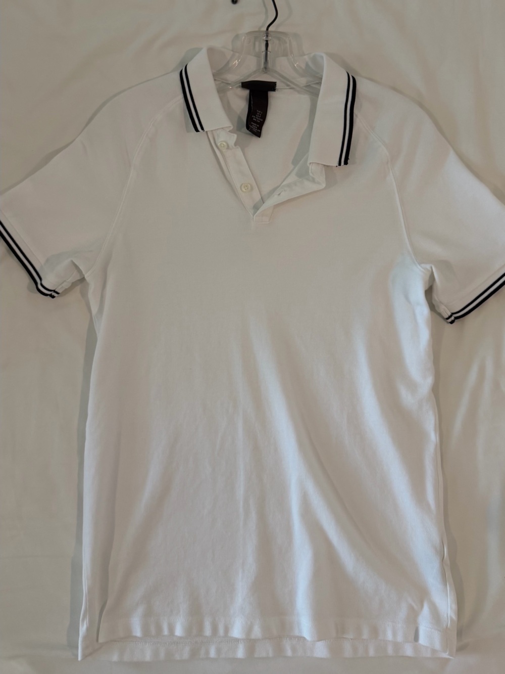H&M White Polo with Black Double-Stripe Trim muscle fit